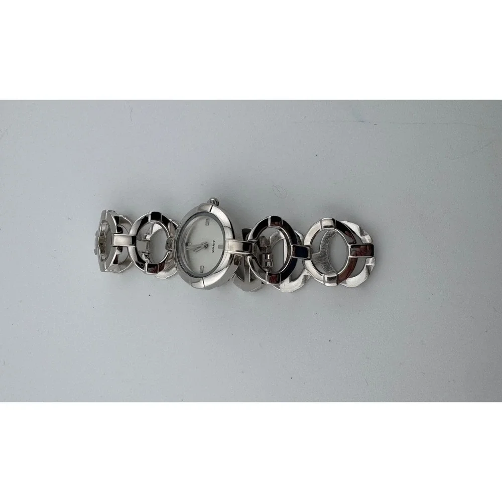Avon Silver‎ Tone Bracelet Watch Round White Dial Open Link Chain F3216221 2008
